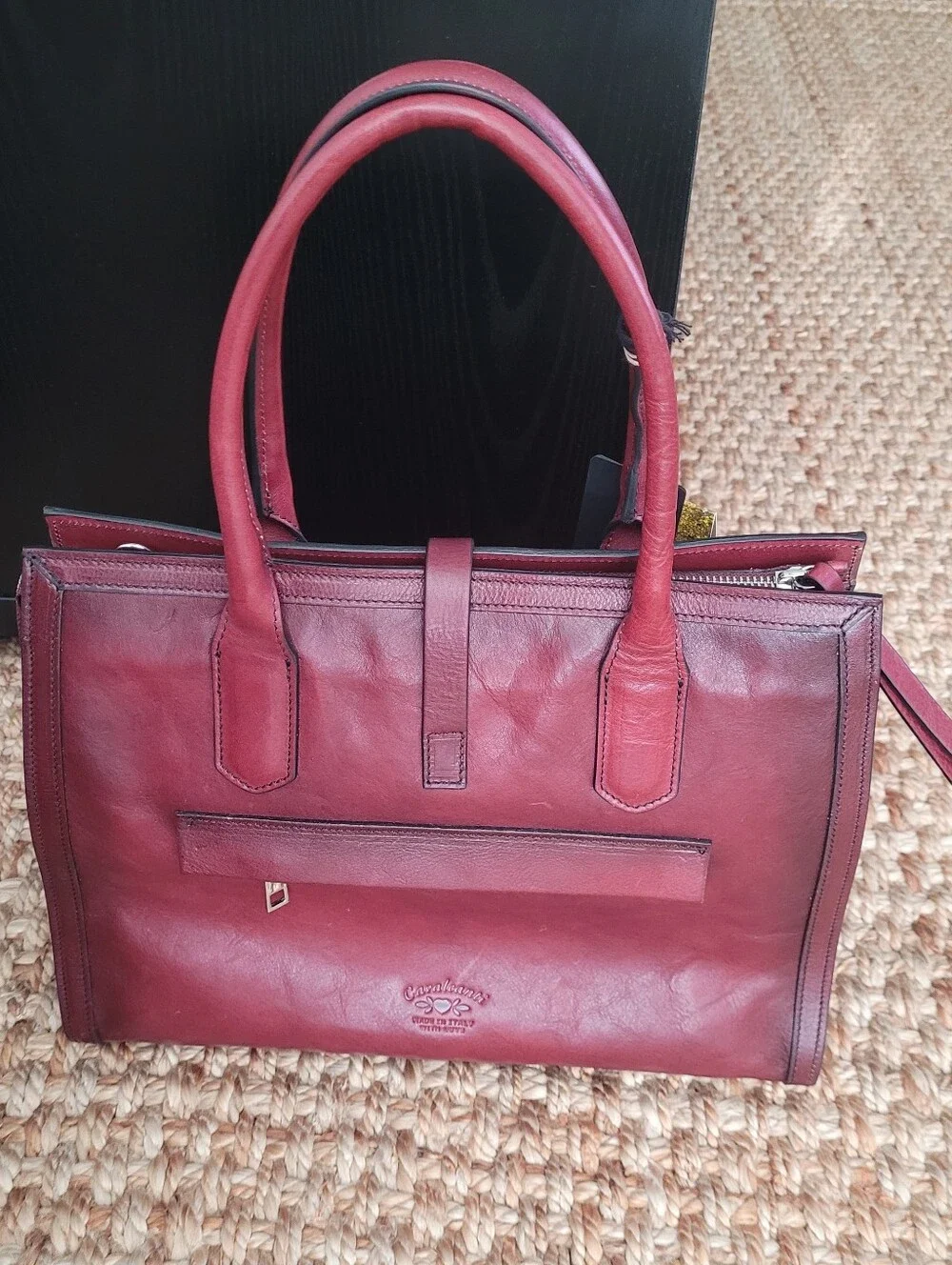 CAVALCANTI ITALIAN DESIGNER WINE BURGUNDY LEATHER SATCHEL SHOULDER TOTE BAG NWT